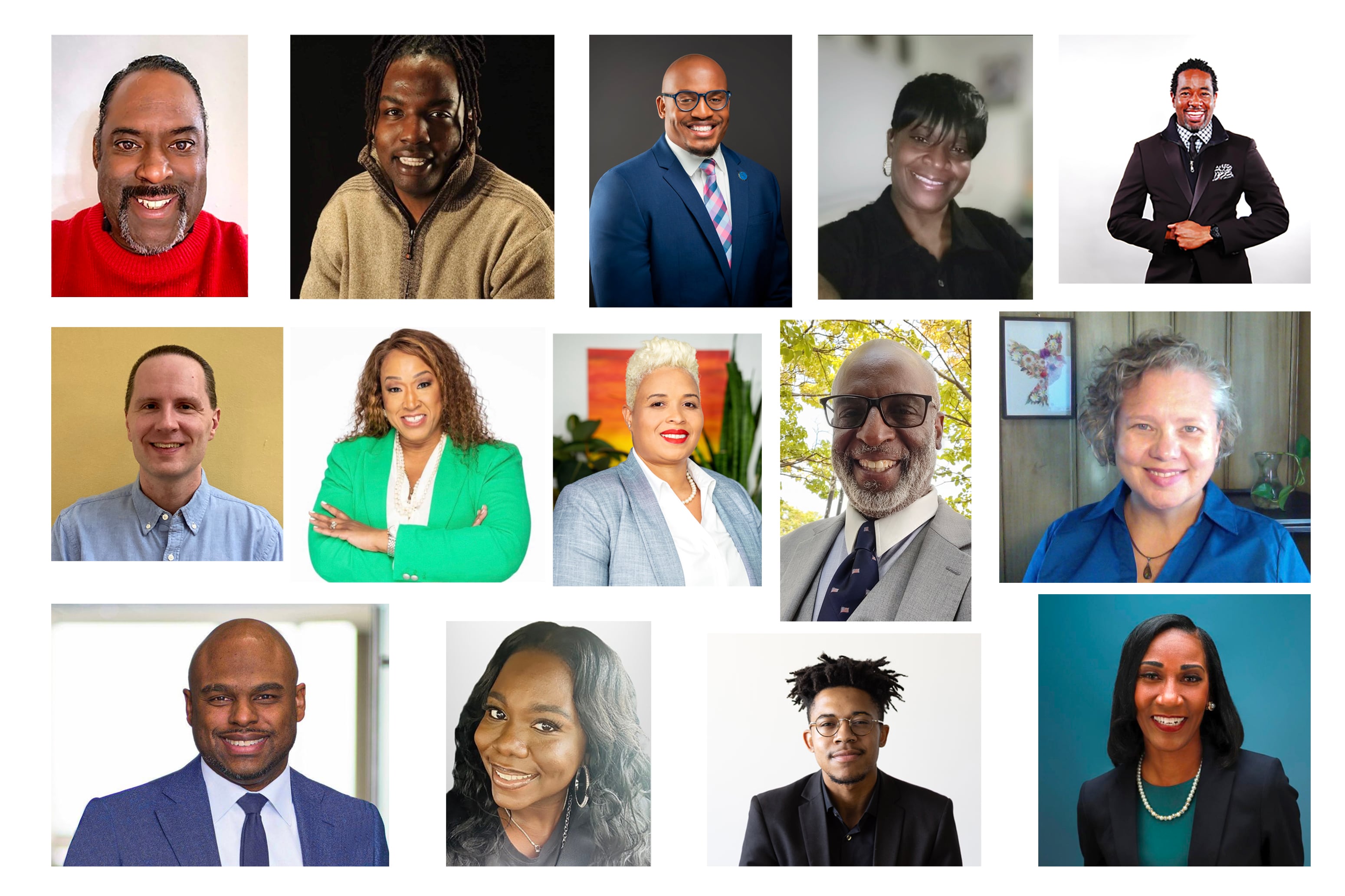 15 small portraits on a white background.