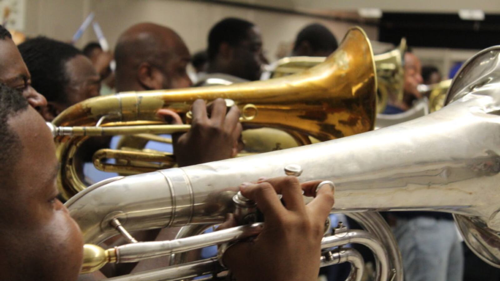 Memphis Mass Band members prepare for Saturday's Independence Showdown Battle of the Bands in Jackson, Mississippi.