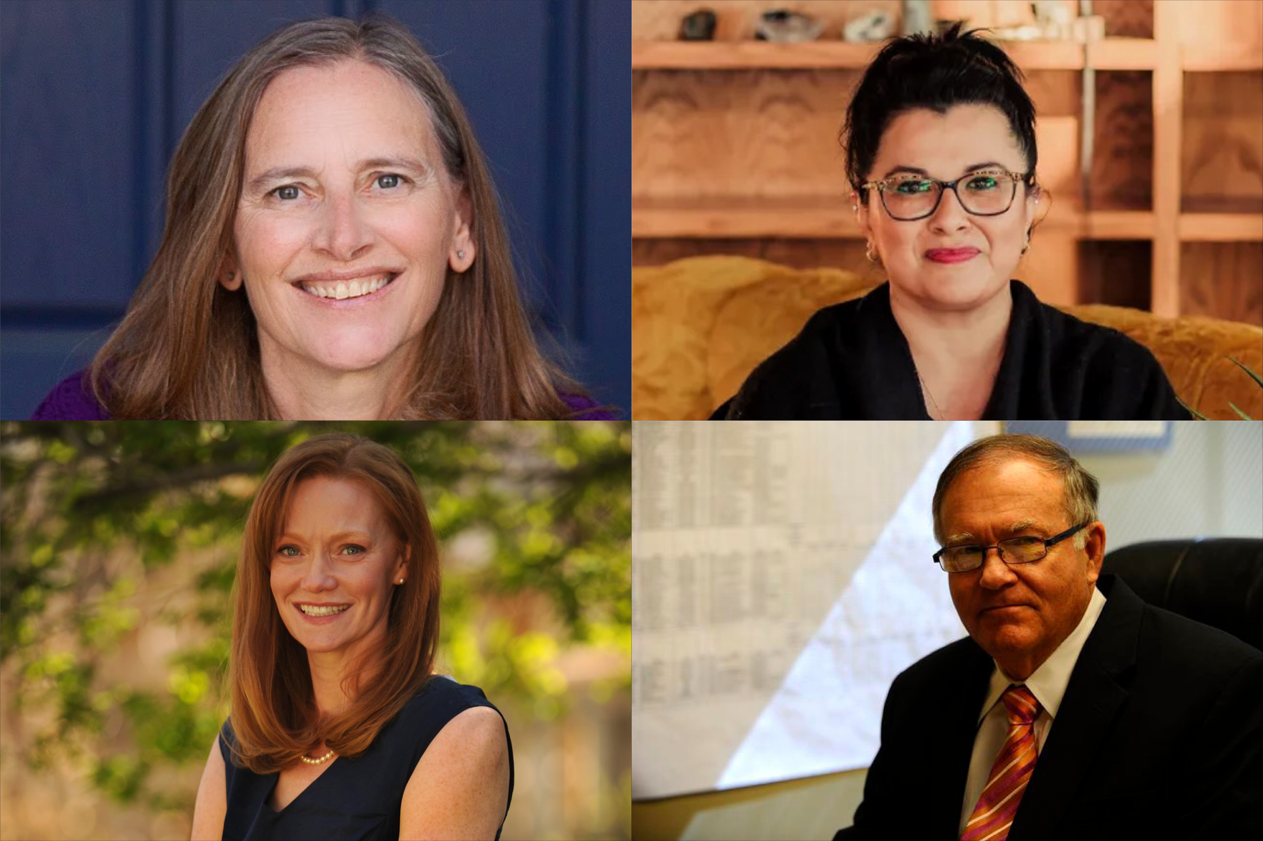Image depicts four winning candidates for the Colorado State Board of Education. Clockwise from upper left, they are: Kathy Plomer, Rhonda Solis, Steve Durham, and Rebecca McClellan.