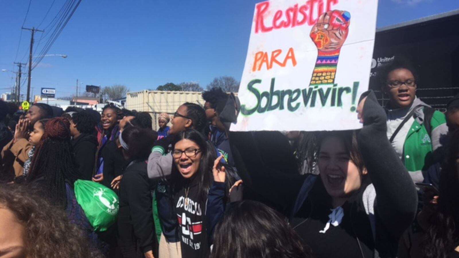Students at Nashville's LEAD Academy High School protest President Trump's policies to coincide with his visit to the city later in the day.