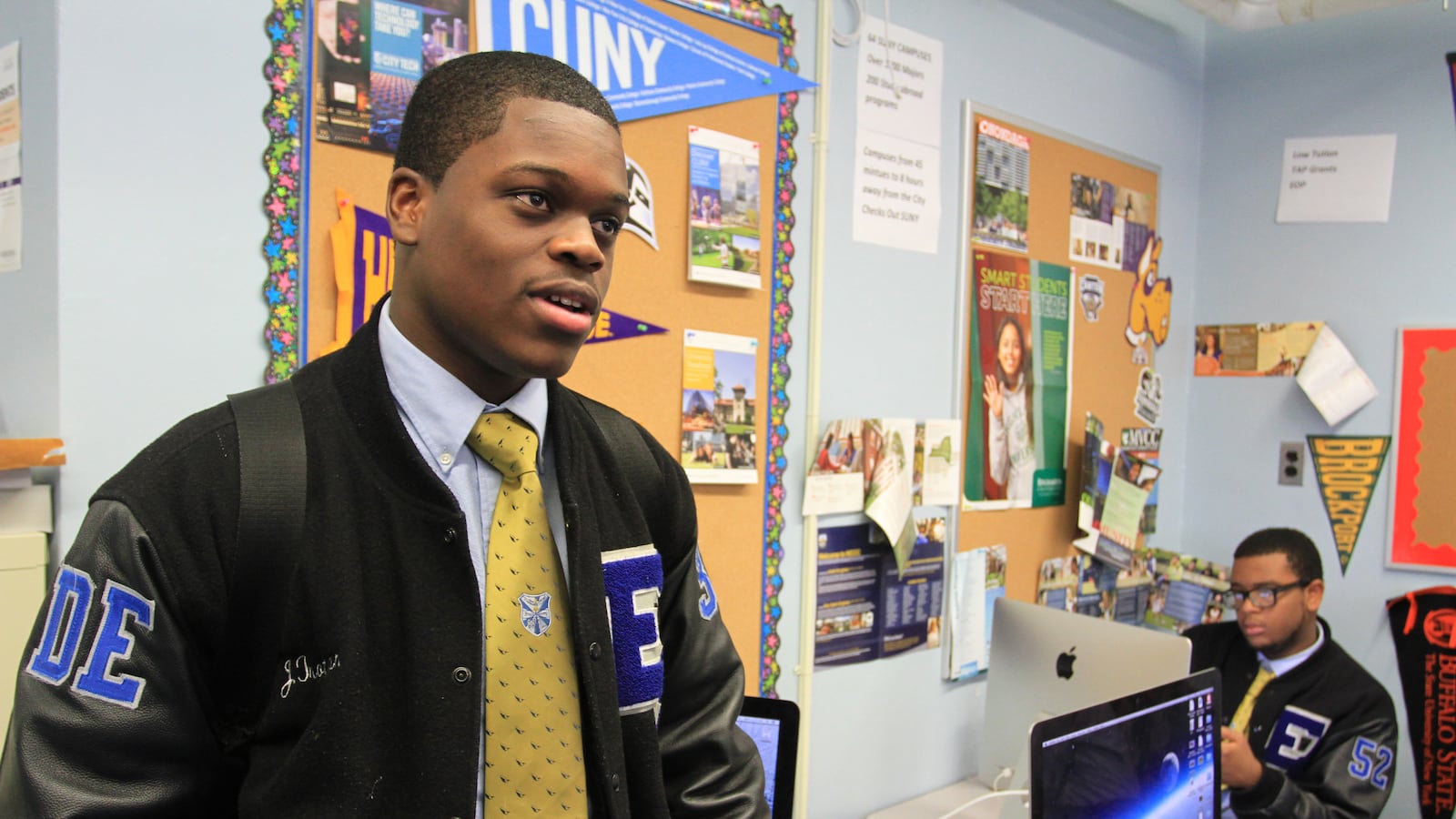 Jamal Trotman, a senior at Eagle Academy for Young Men II in Bedford-Stuyvesant, Brooklyn, finishes a study hall period where he works on college applications.