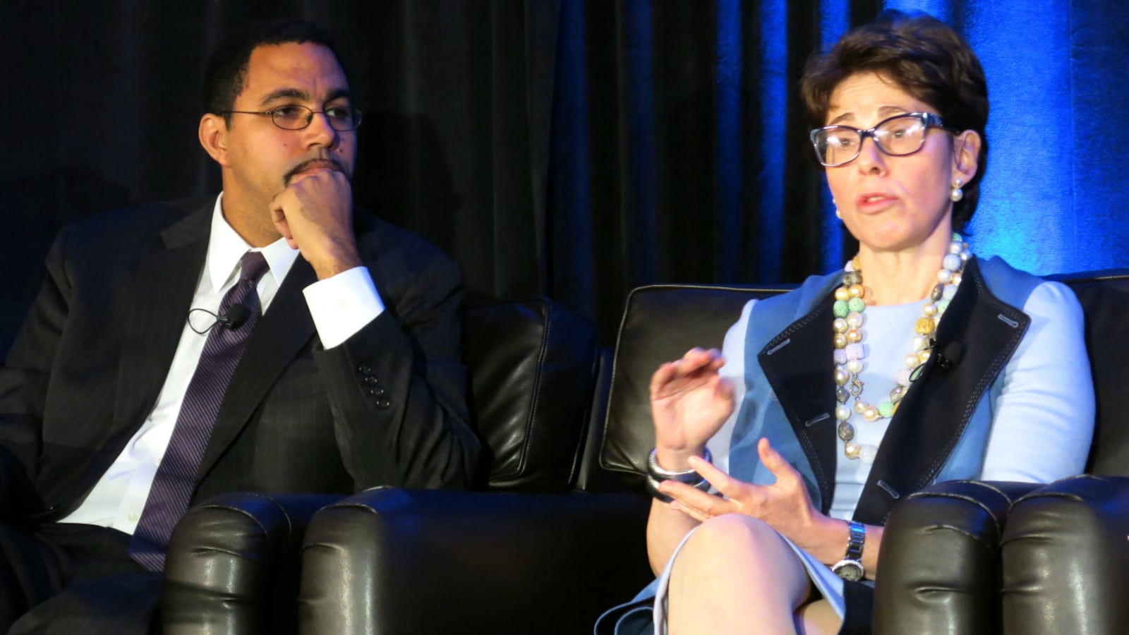 Board of Regents Chancellor Merryl Tisch with then-State Education Commissioner John King in 2014. Tisch said she would "think twice" about opting into the state tests if she were a parent with a student with special needs.