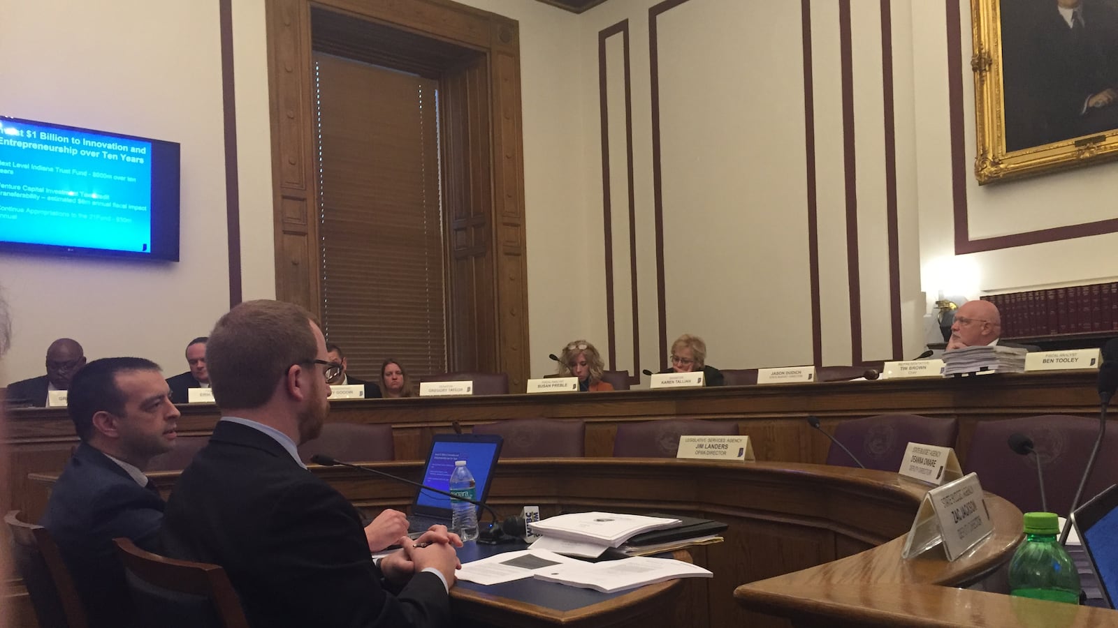 Micah Vincent, the director of the Office of Management and Budget, presents Gov. Eric Holcomb's budget plan to the State Budget Committee.