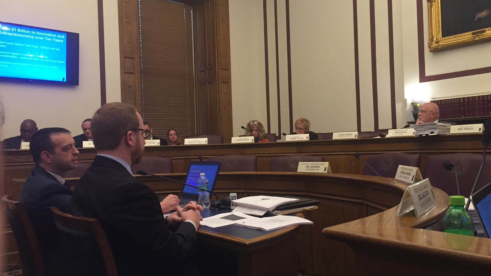 Micah Vincent, the director of the Office of Management and Budget, presents Gov. Eric Holcomb's budget plan to the State Budget Committee.