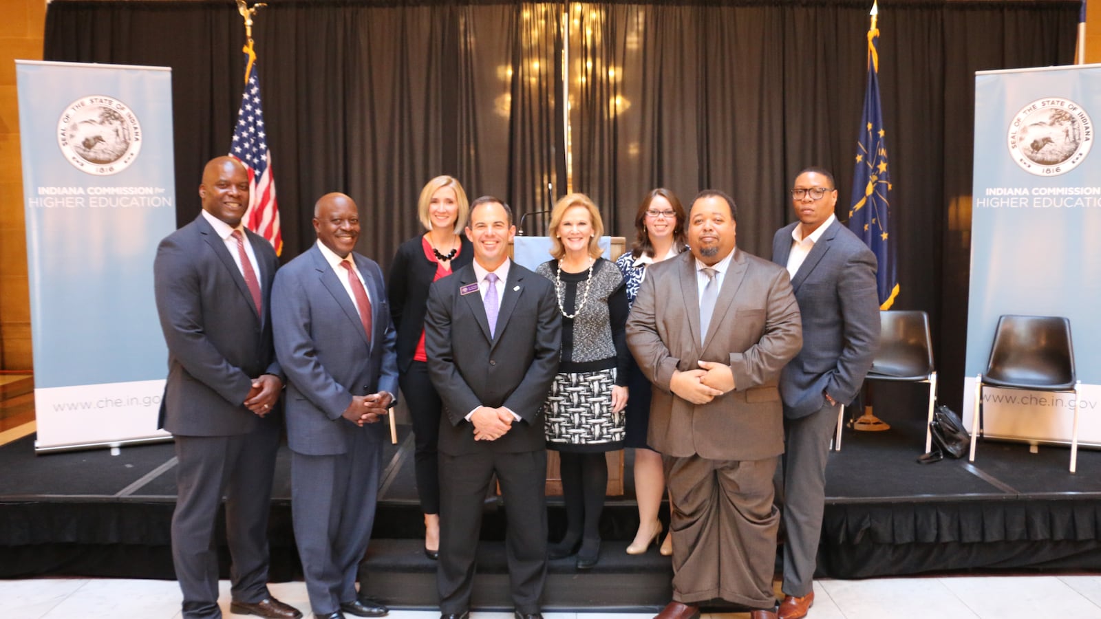 Representatives from Indiana University, the Indiana Black Expo and the Indiana Commission for Higher Education at the announcement Monday.