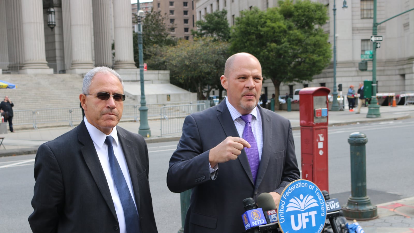 United Federation of Teachers President Michael Mulgrew (right) and state teachers union chief Andy Pallotta have projected confidence after the Supreme Court decision on Janus.