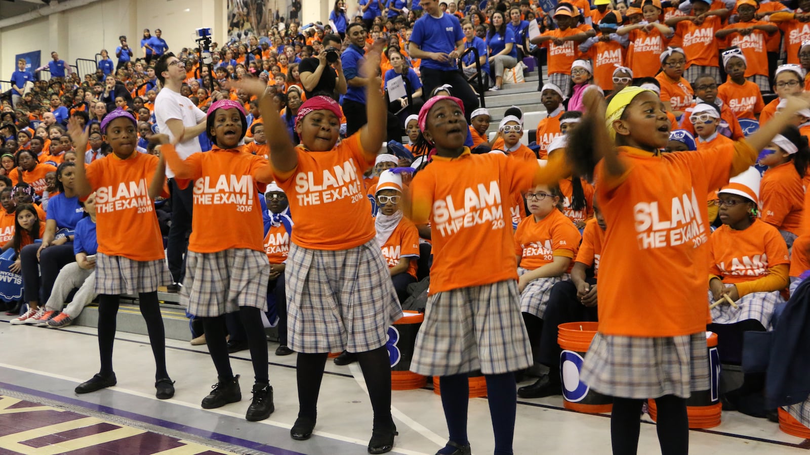 A group of students performed at Success Academy's "slam the exam" rally.