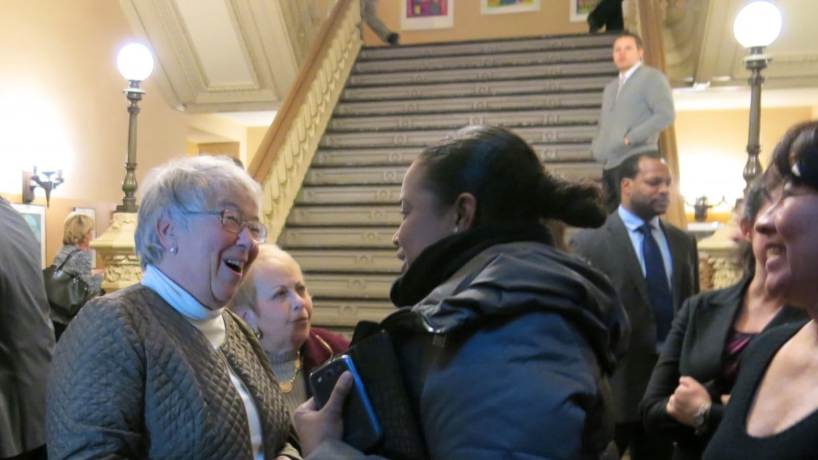 Chancellor Carmen Fariña greeted members of her staff at Department of Education headquarters today.