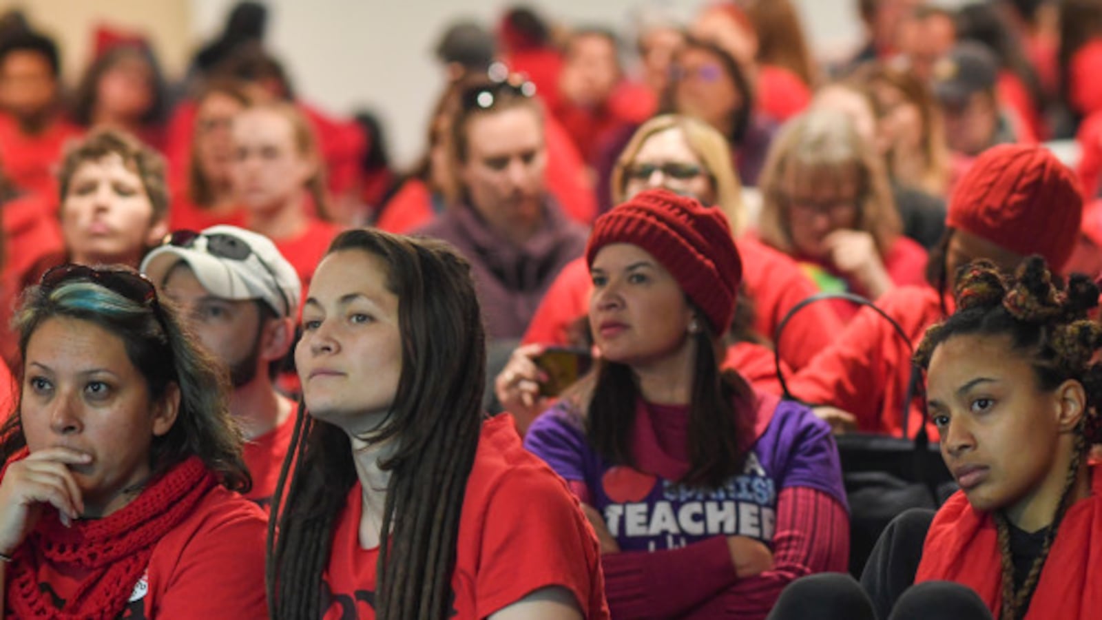 Educators and their supporters pack the room during the third day