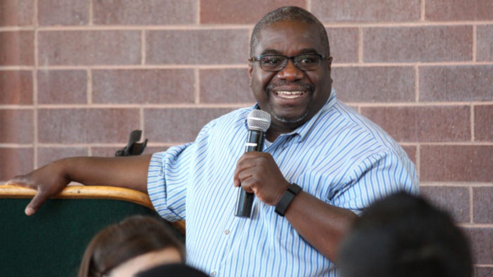 Nate Easley speaks to students about scholarship opportunities in 2015.