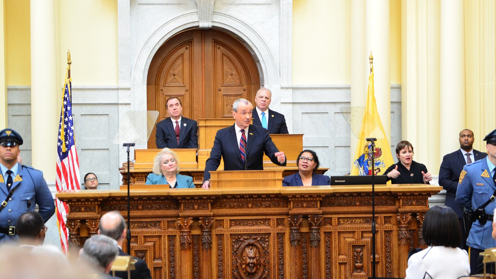 Gov. Phil Murphy giving his first budget address in 2018.
