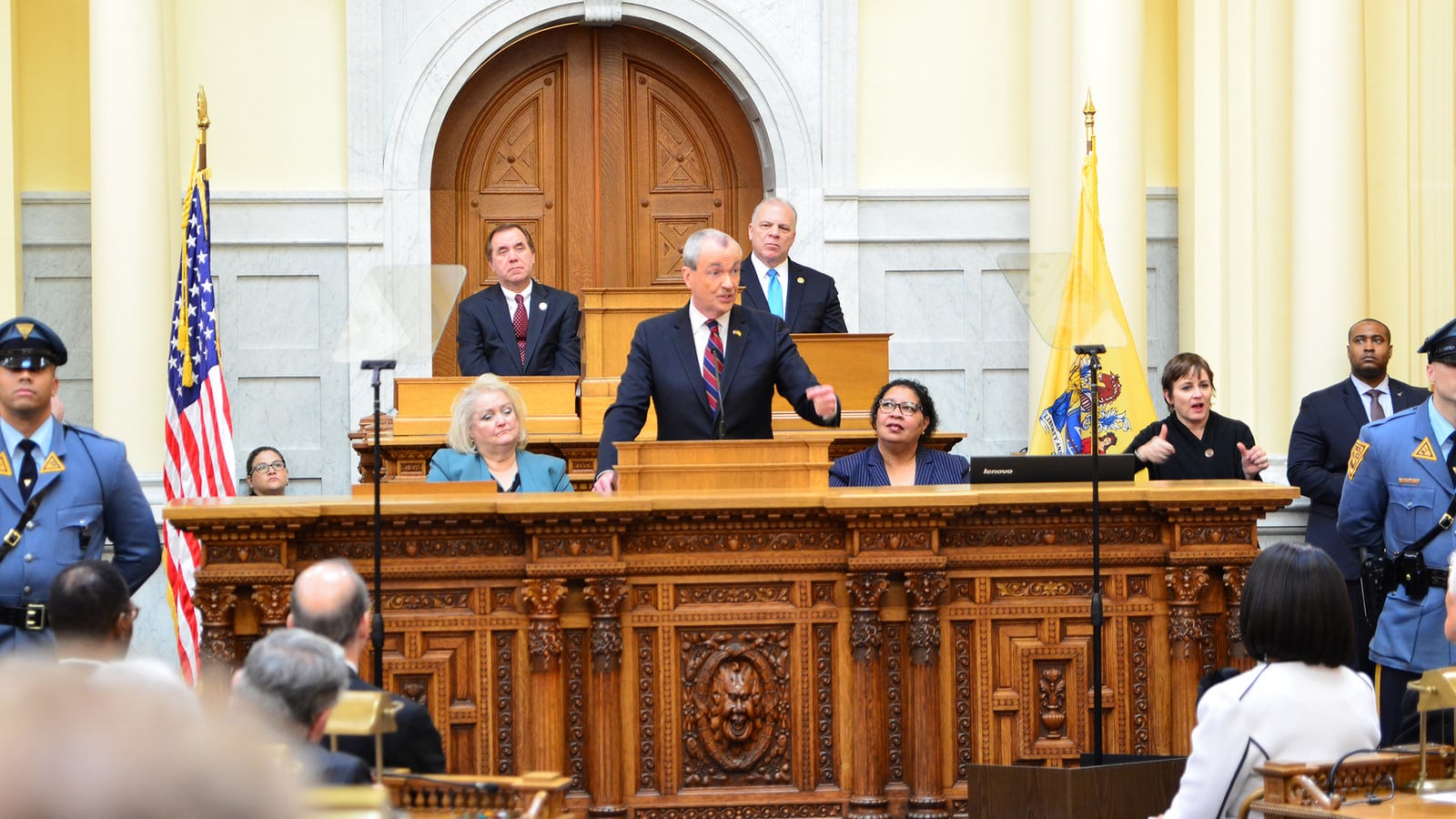 Gov. Phil Murphy giving his first budget address in 2018.