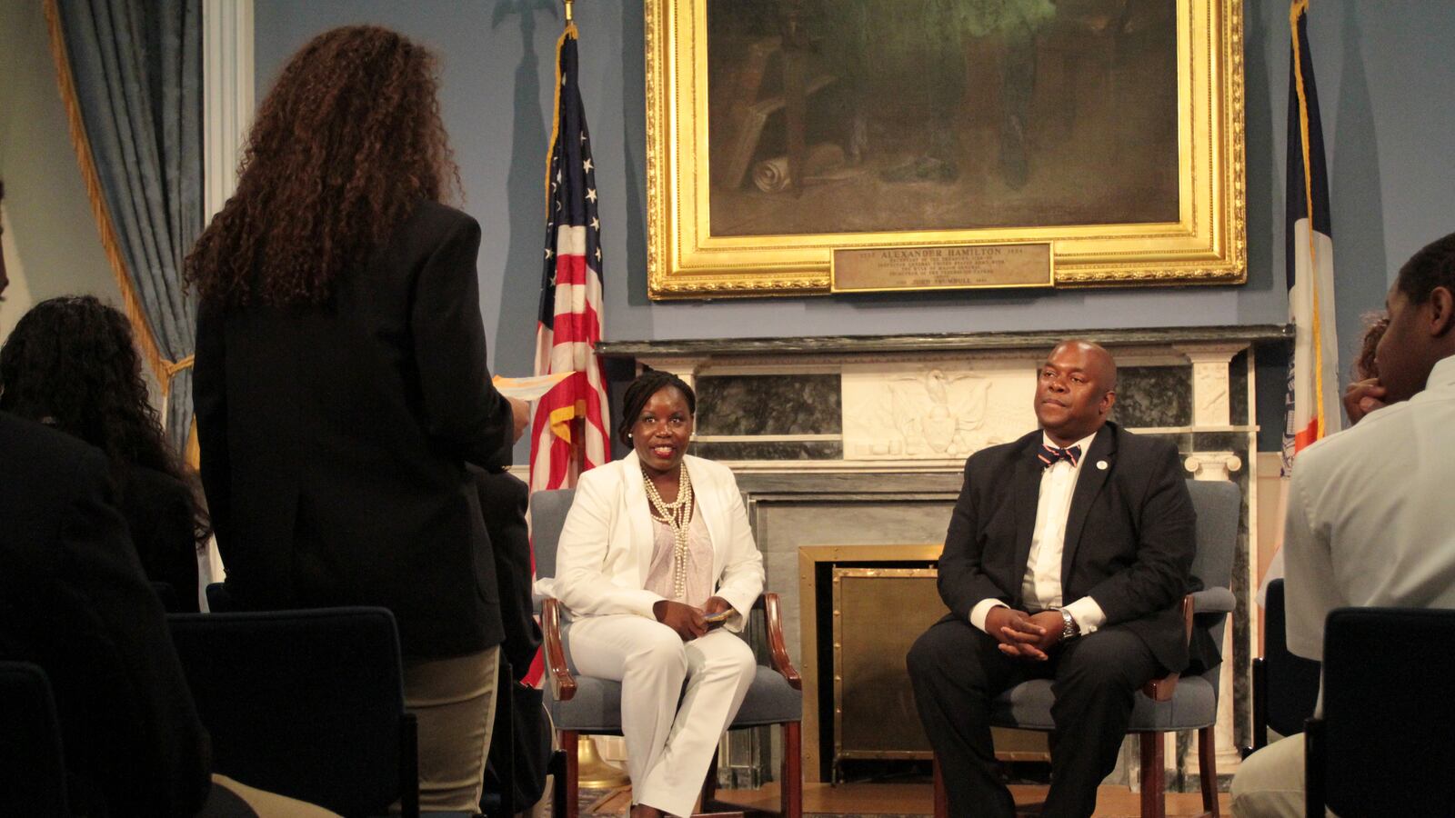 Deputy Mayor Richard Buery sat down with Samantha Pugh, the principal of the Charter High School for Law and Social Justice, to answer questions asked by the Bronx school’s inaugural class at City Hall last week.