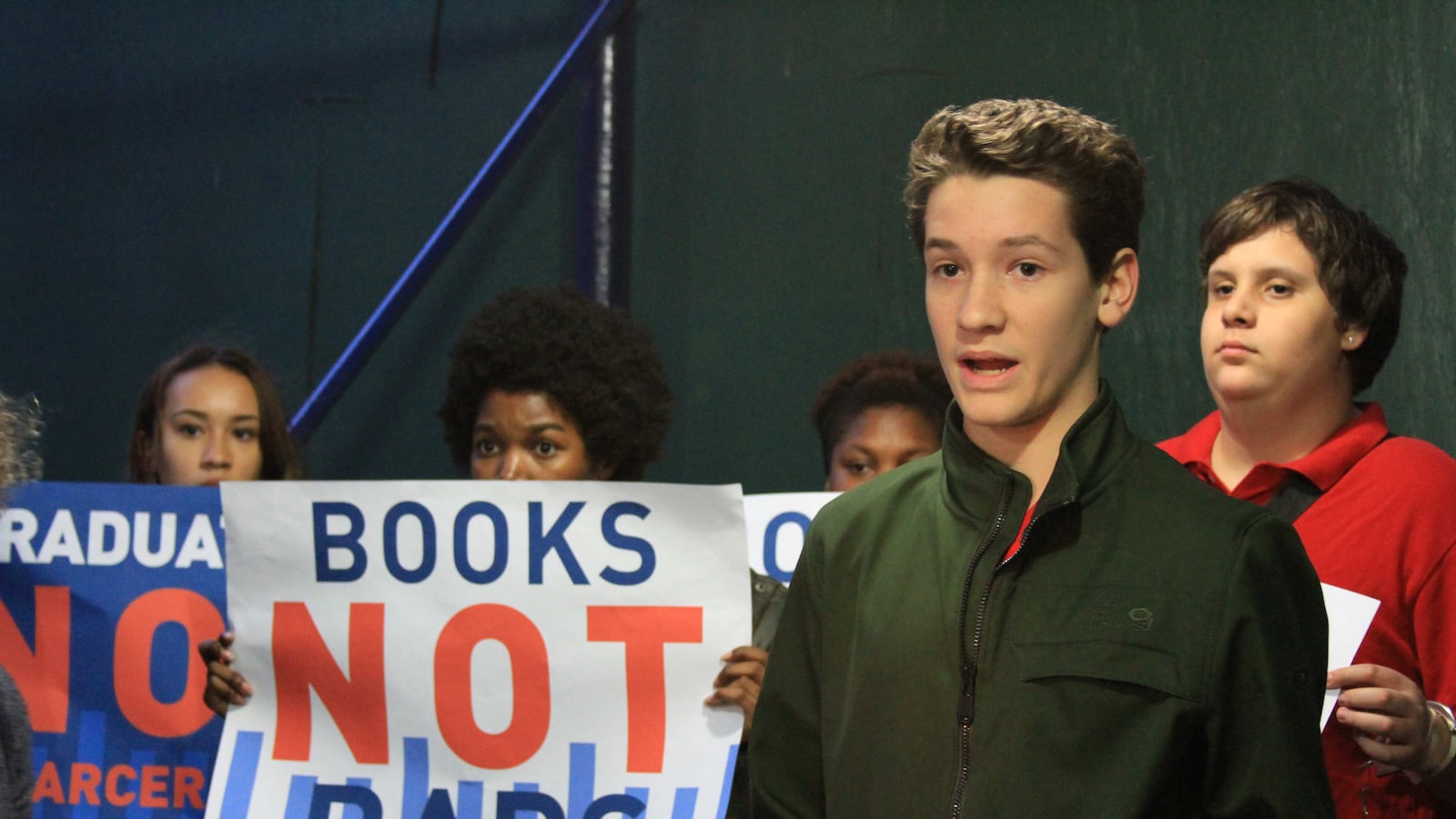 Ben Roter, 14, at a New York Civil Liberties Union protest about the use of police force in city schools in October 2014.
