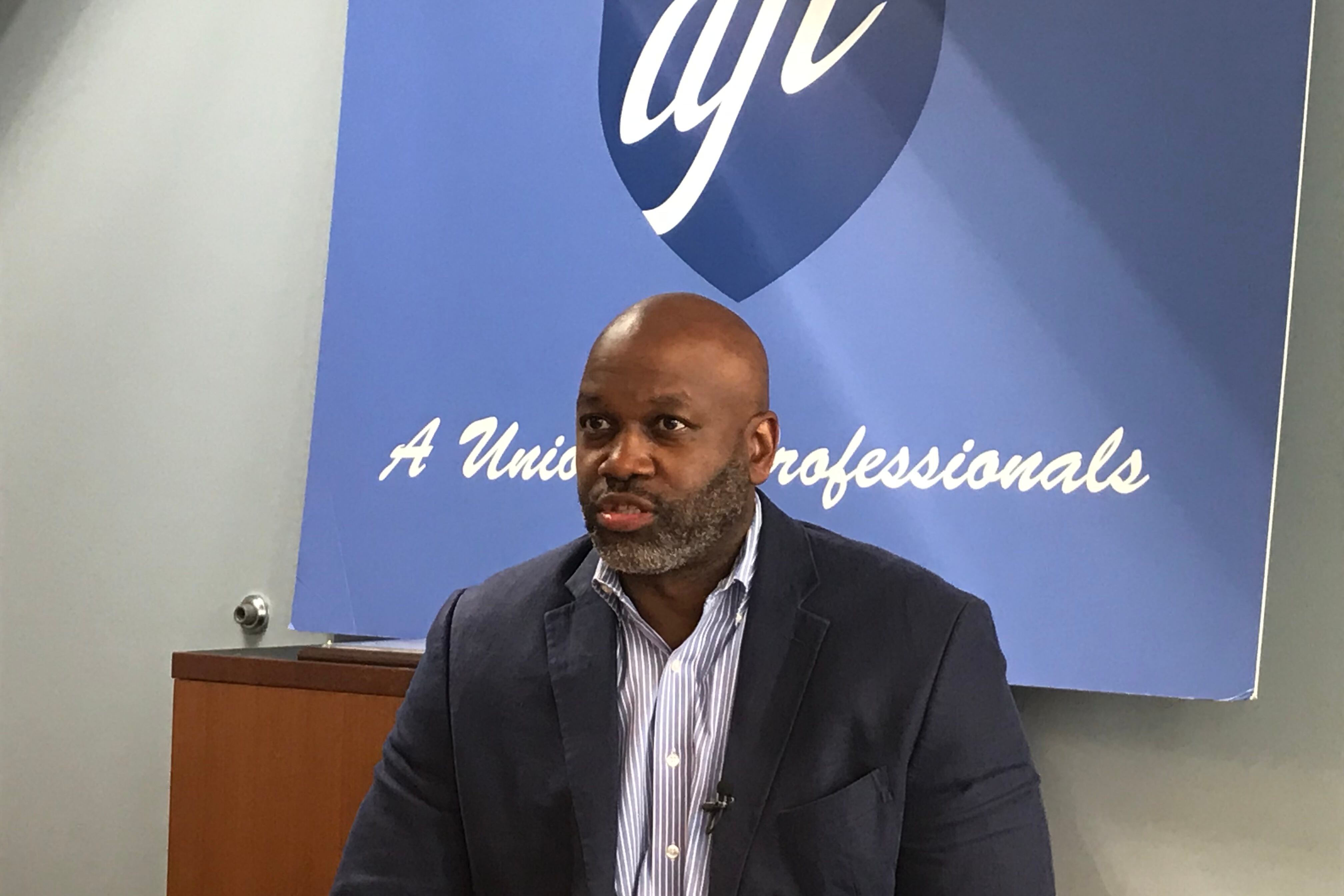 Terrence Martin, president of the Detroit Federation of Teachers, speaks during a media briefing Friday, May 24.