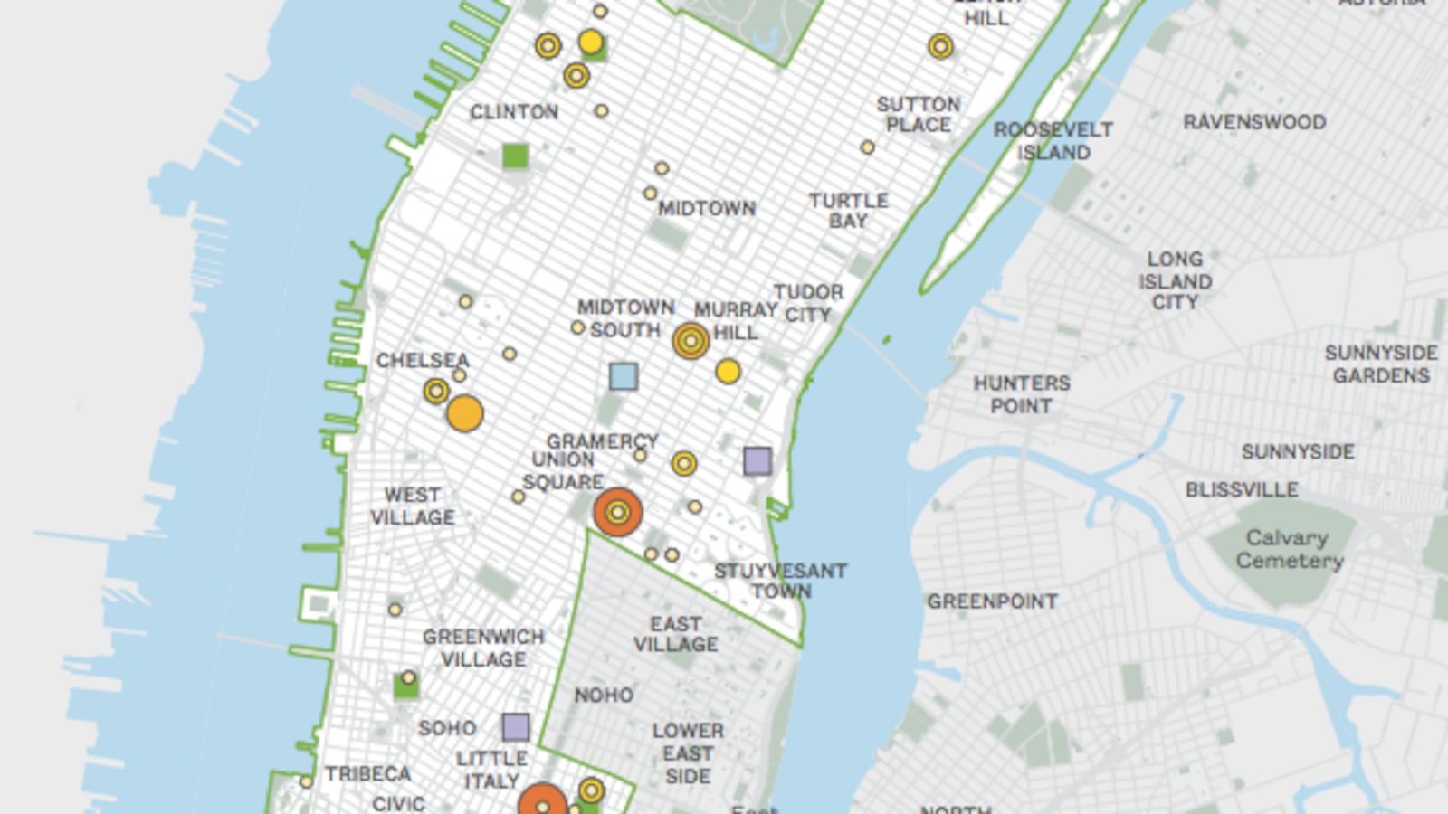 The concentration of homeless students in Manhattan's District 2.