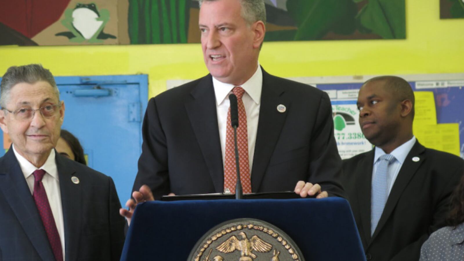 Assembly Speaker Sheldon Silver, left, with Mayor Bill de Blasio and Deputy Mayor Richard Buery at a press conference last year.