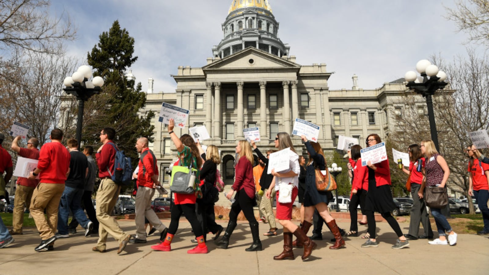 Colorado educators rally for more state funding outside the Colorado State Capitol in April 2018.