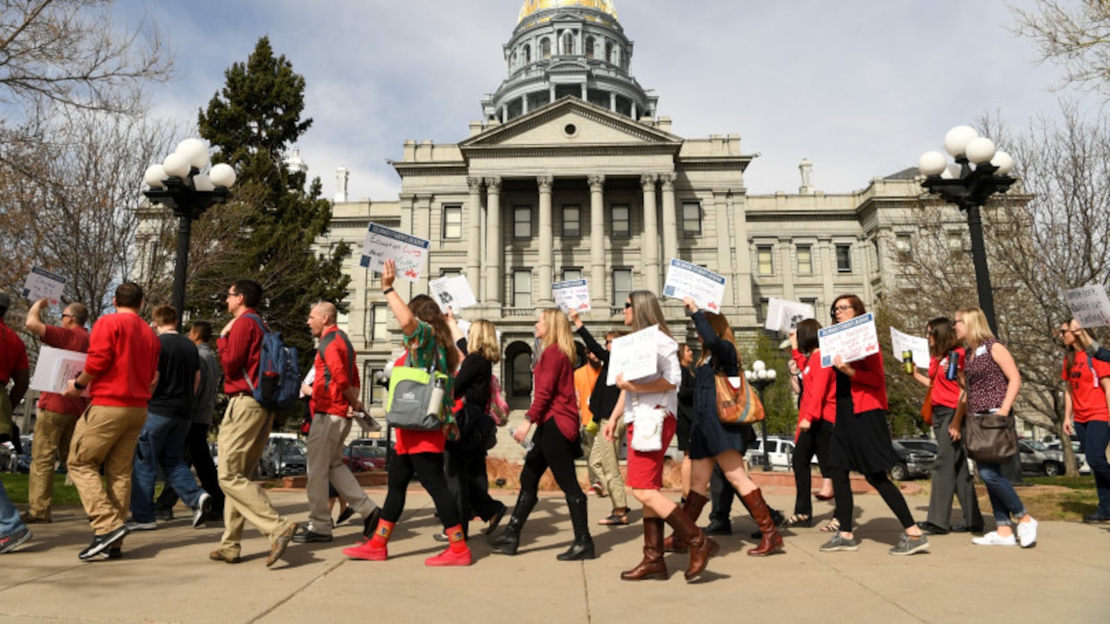 Colorado educators rally for more state funding outside the Colorado State Capitol in April 2018.