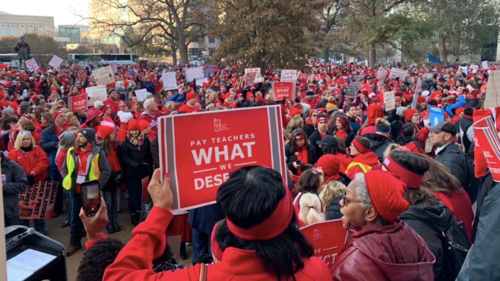 Teachers gather for the Red for Ed rally in Indiana.