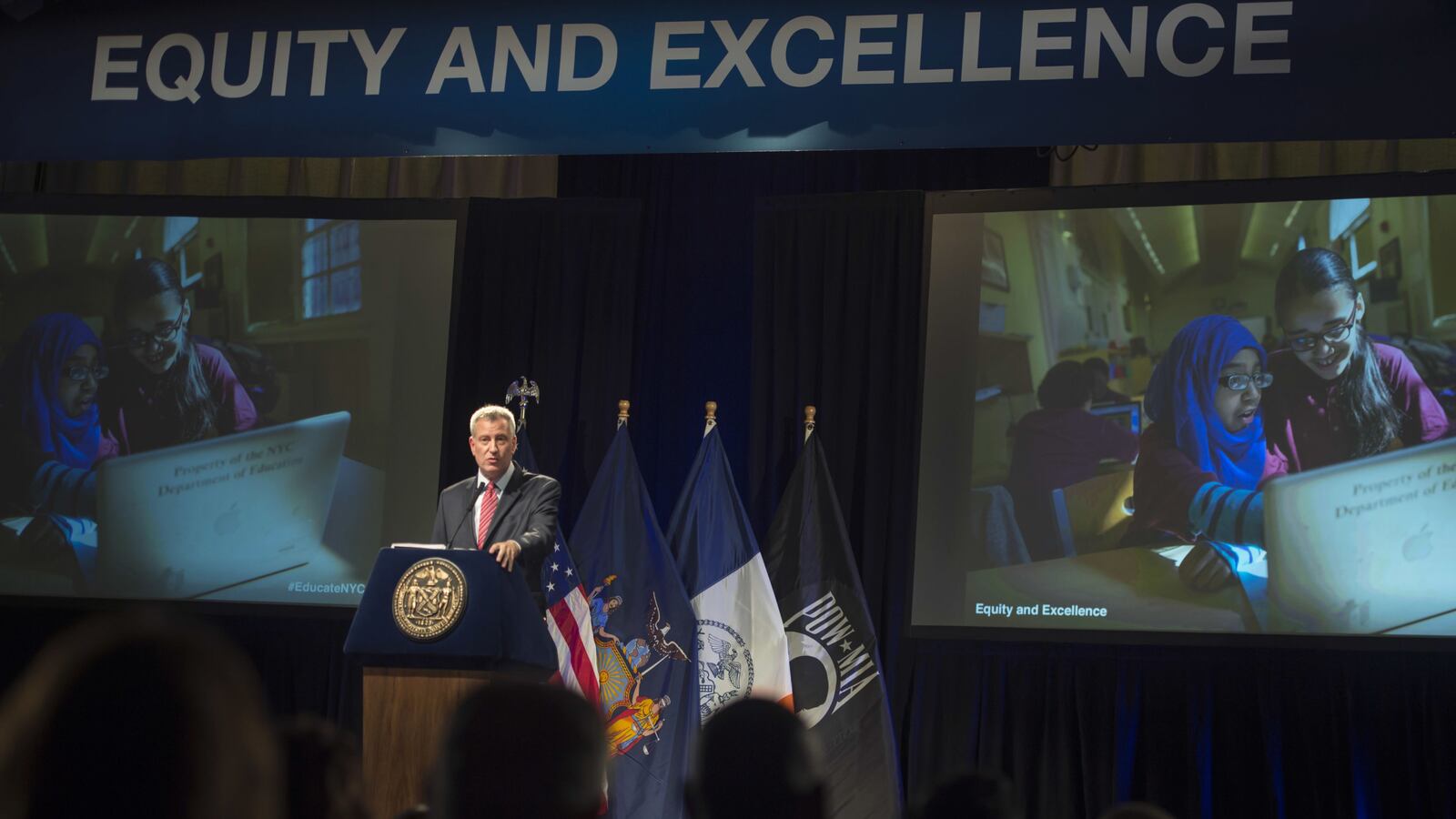 Mayor Bill de Blasio announced new education initiatives for New York City schools at Bronx Latin earlier this year.
