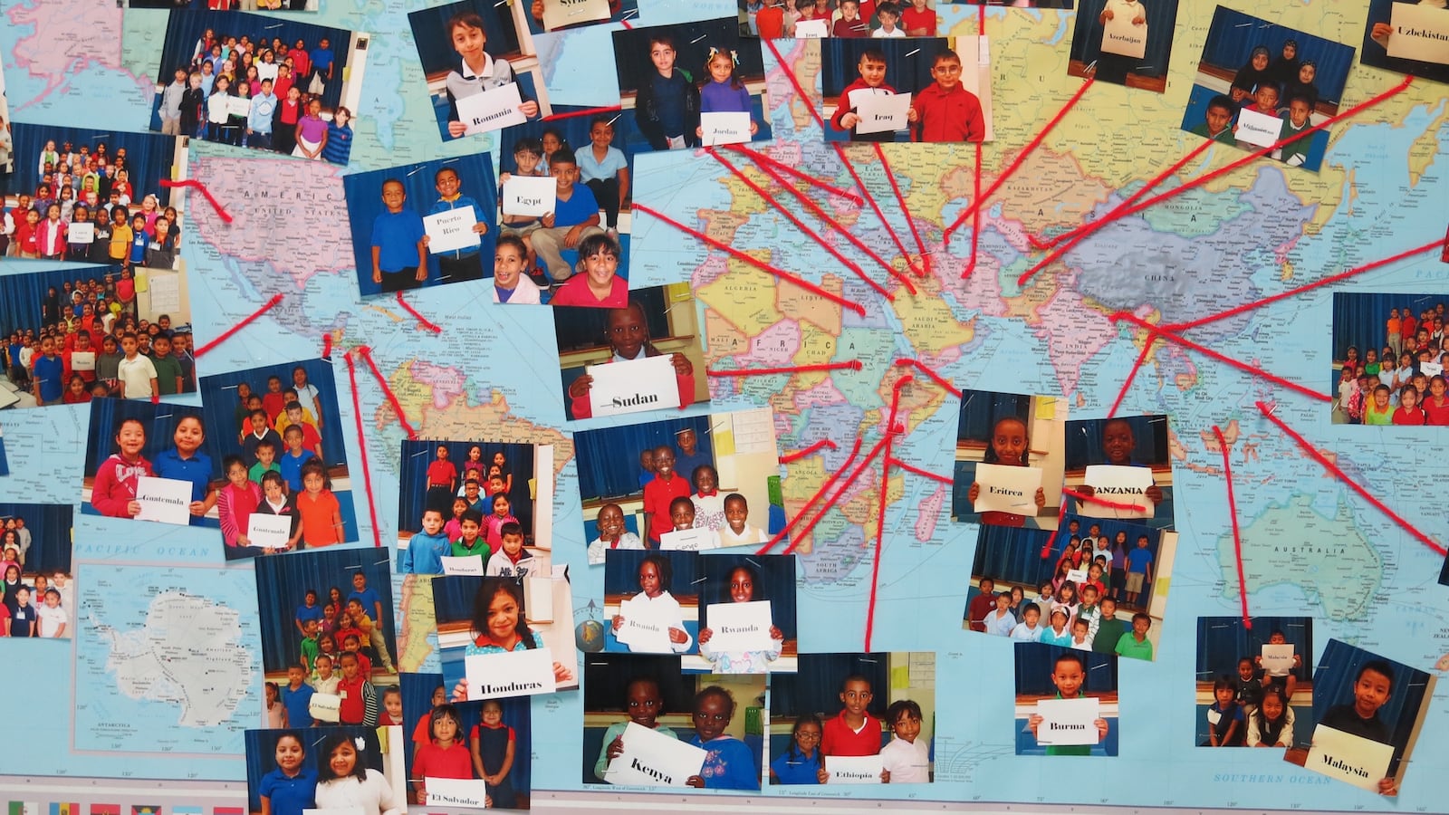A bulletin board at Tusculum Elementary School tracks nationalities represented at the Nashville public school.