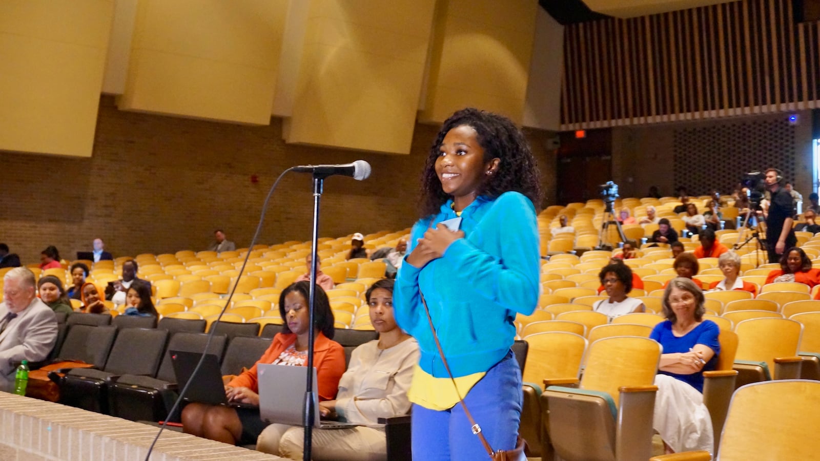 Latashiana Garrett, a student at Northwest High School, spoke to the Indianapolis Public Schools board.