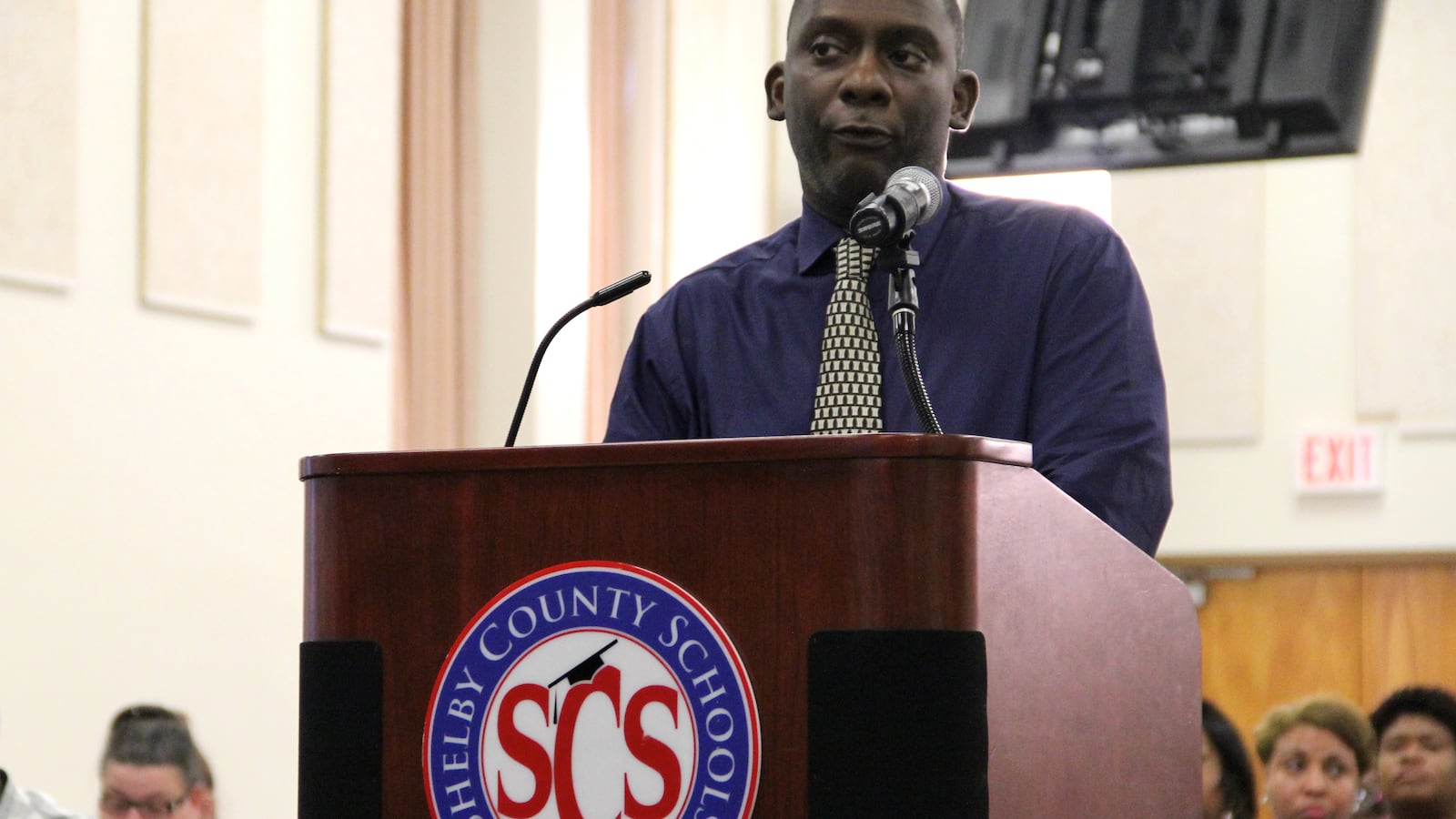 Tommie Henderson, founder of New Consortium of Law and Business, addresses the Shelby County Board of Education.