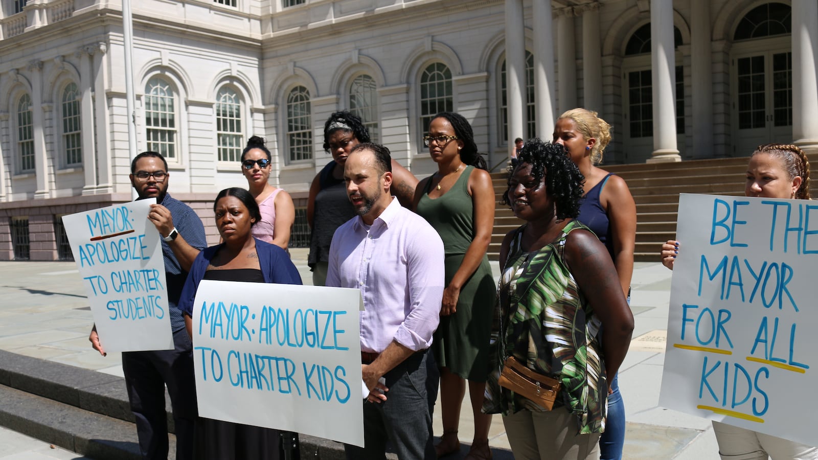 Charter school parents demand an apology from Mayor Bill de Blasio for his comments about their schools.