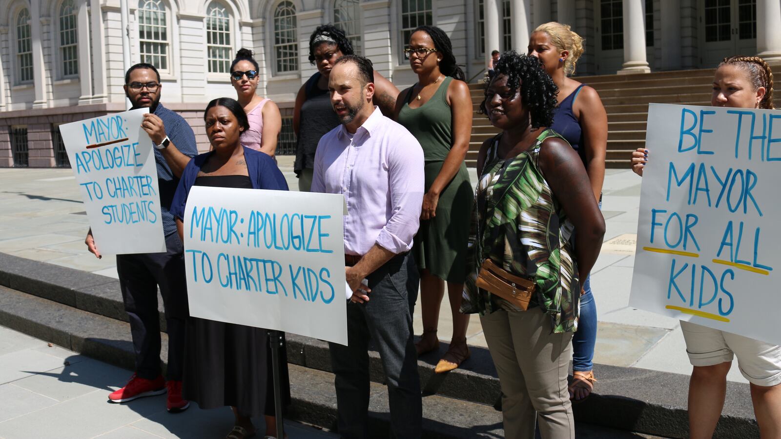 Charter school parents demand an apology from Mayor Bill de Blasio for his comments about their schools.
