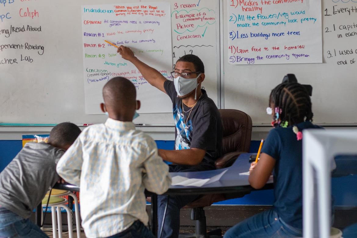 Tarik Timothy, a junior servant leader, at Freedom Schools Literacy Academy in West Philadelphia on Tuesday.