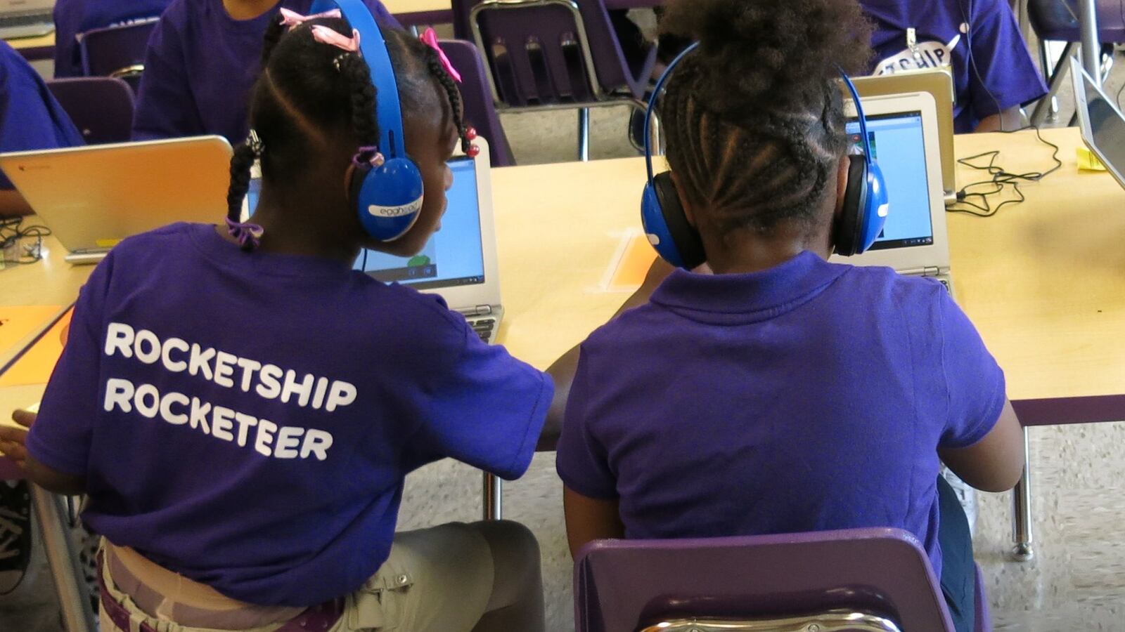 Students help each other in the learning lab at Rocketship Nashville Education.