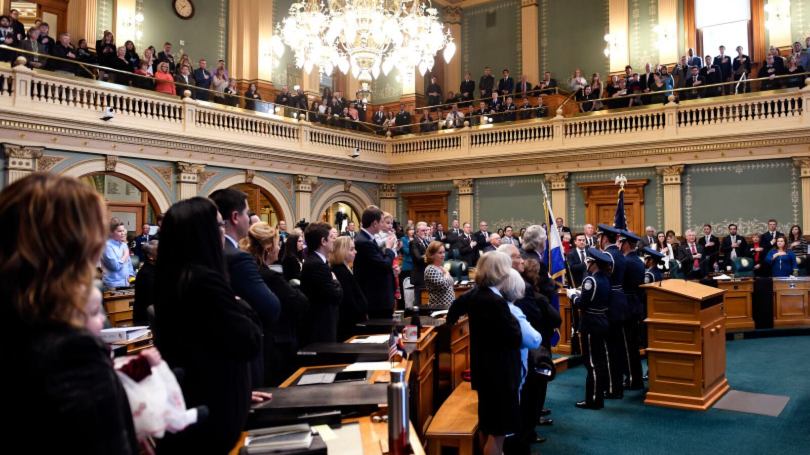 DENVER, CO - January 10: The Pledge of Allegiance in the House of Representatives on opening day of the second session of the 71st General Assembly at the Colorado State Capitol. January 10, 2018 in Denver, Colorado. (Photo by Joe Amon/The Denver Post)