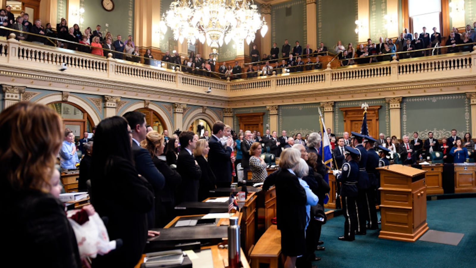 DENVER, CO - January 10: The Pledge of Allegiance in the House of Representatives on opening day of the second session of the 71st General Assembly at the Colorado State Capitol. January 10, 2018 in Denver, Colorado. (Photo by Joe Amon/The Denver Post)