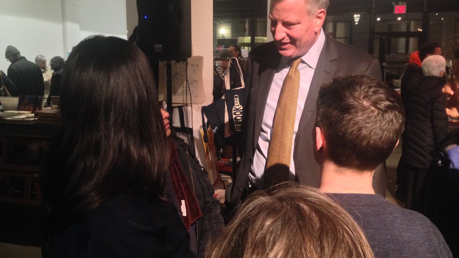 Mayor Bill de Blasio spoke with concerned parents and teachers at an event focused on opting out of state standardized testing in Brooklyn Monday night.