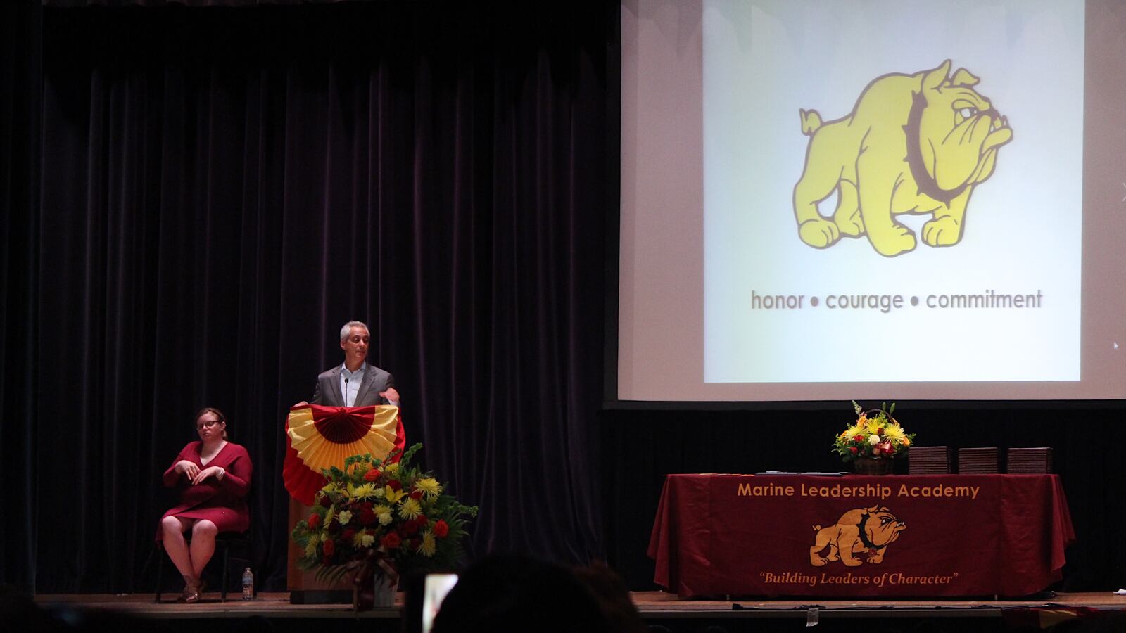 Rahm Emanuel speaking at Marine Leadership Academy's class of 2018 graduation