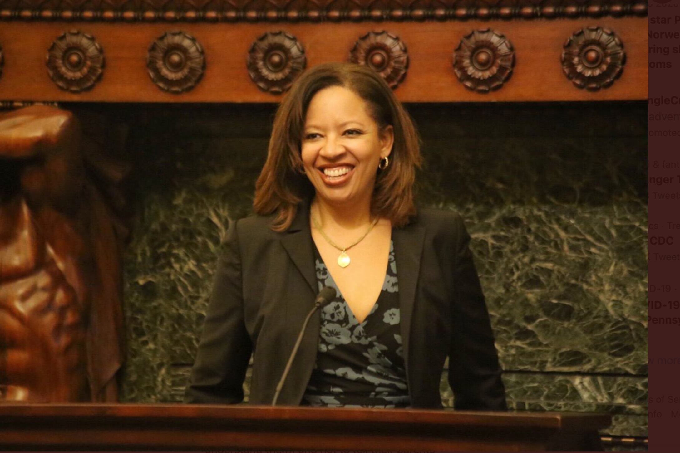 Former school board member Angela McIver at City Hall.