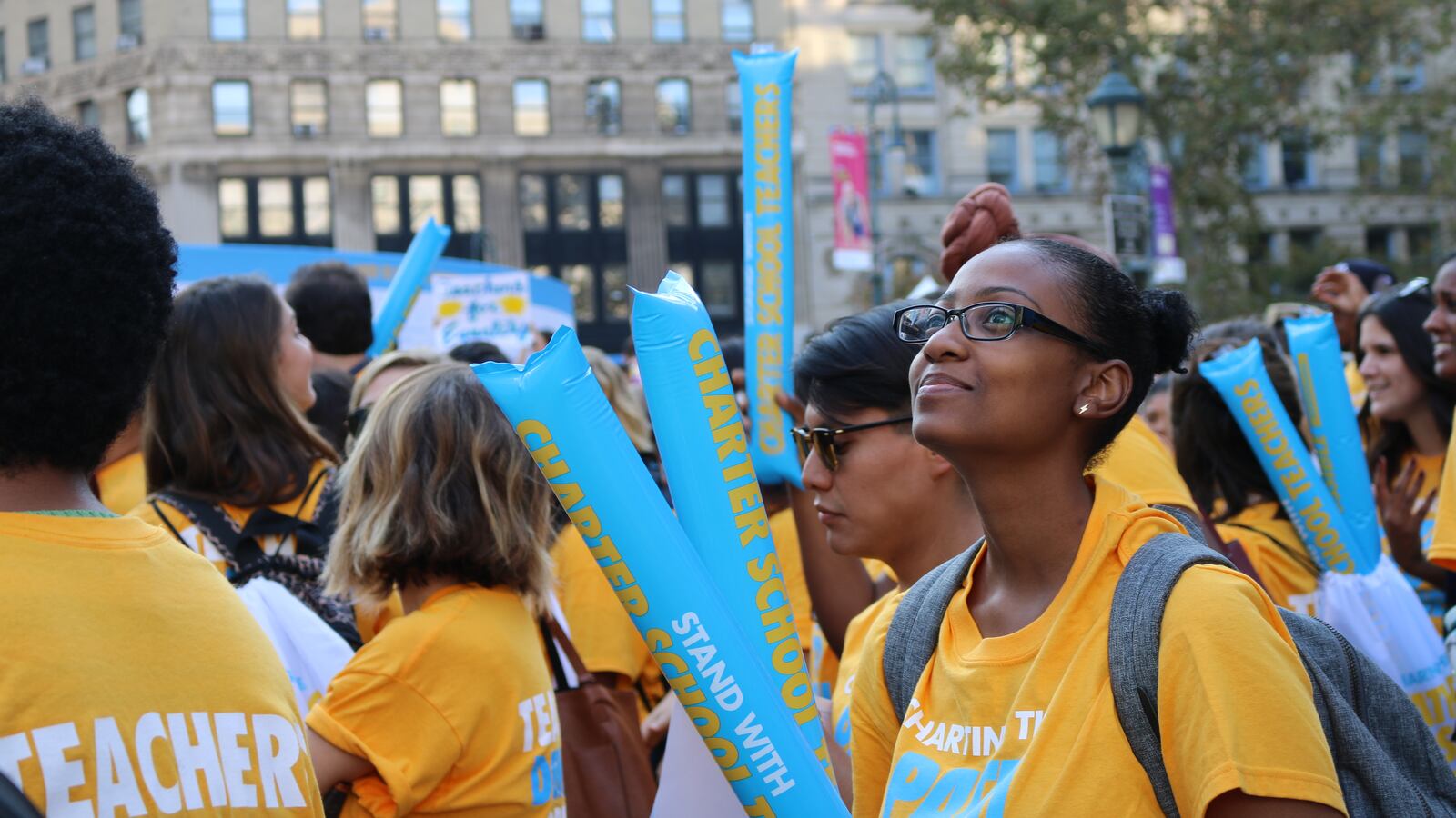 Charter school teachers, principals and staff members gather at a rally organized by Families for Excellent Schools.
