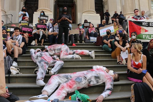 Pro-Palestinian educators stage die-in after NYC chancellor testifies on antisemitism