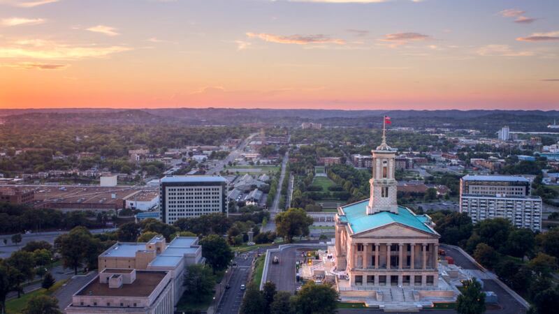 A birds eye view of the Tennessee State Capitol building in Nashville