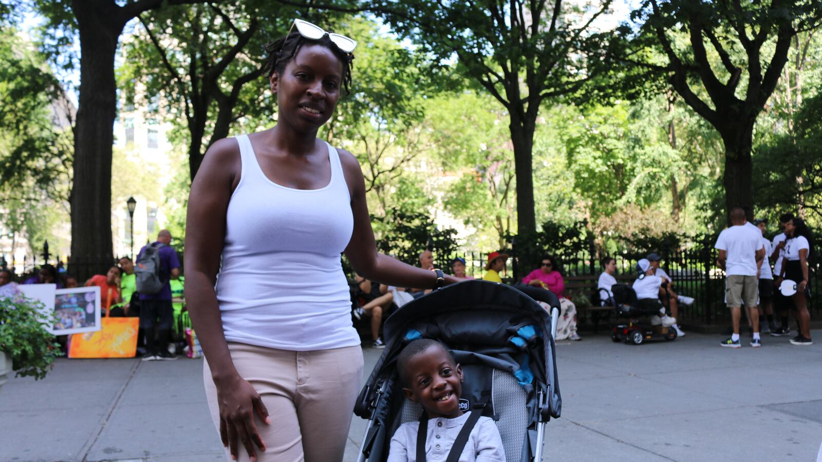 Trishia Bermudez marched in the city's disability pride parade with her son, Matthew.