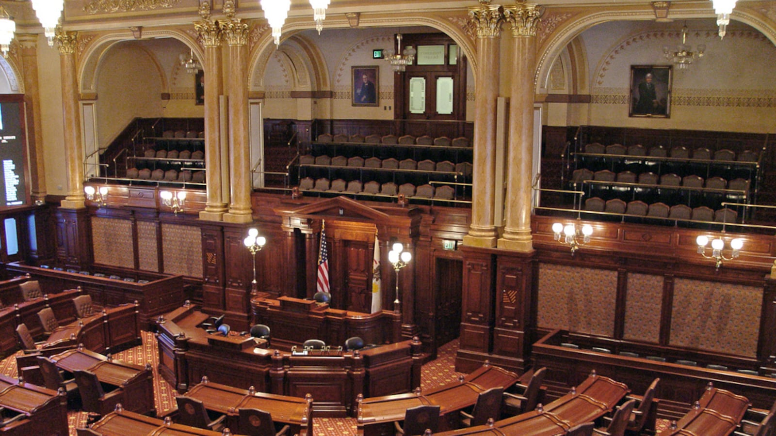 A view of the Republican side of the Illinois Senate Chamber.