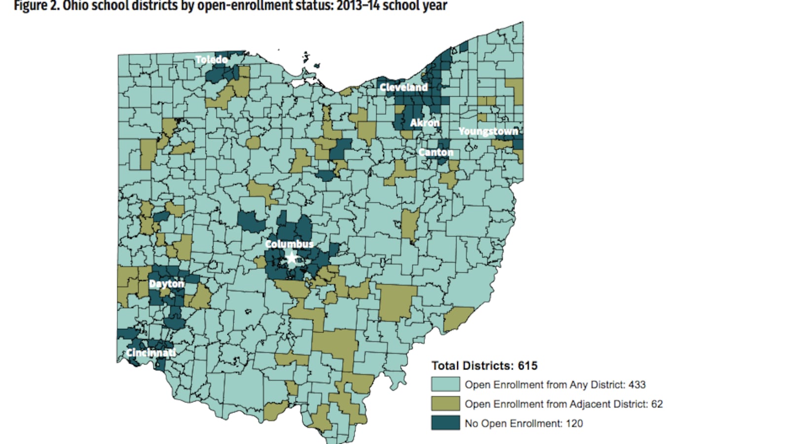 Map of Ohio districts that participate in open enrollment program