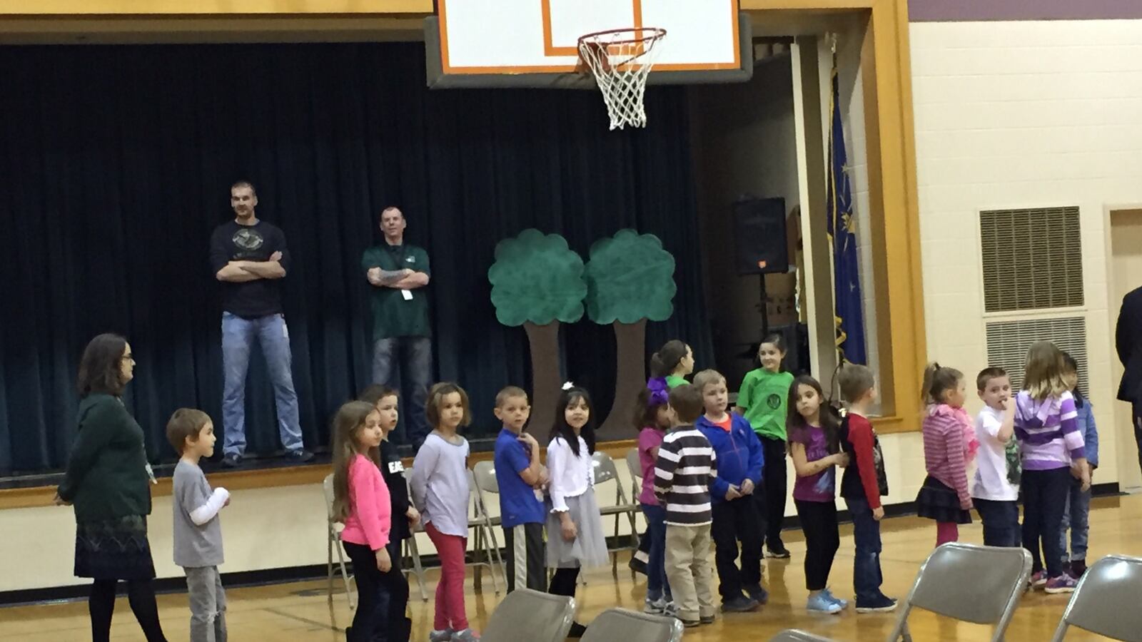 Students at Eagle Elementary School in Zionsville line up to for an assembly.