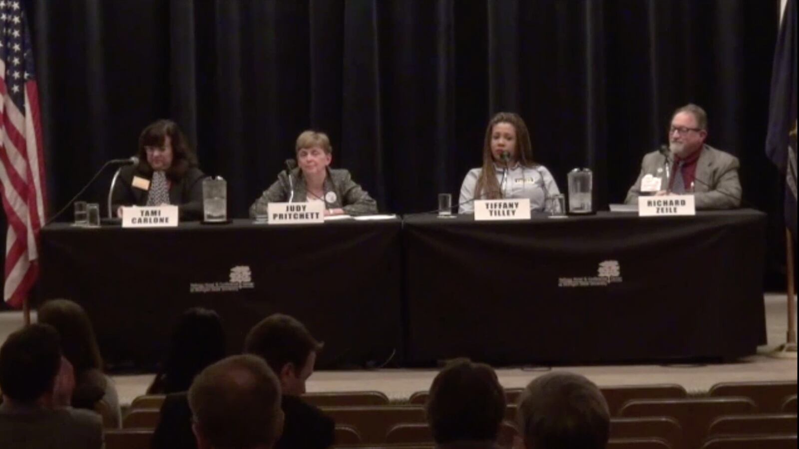 The Democratic and Republican candidates for the Michigan Board of Education (from right), Richard Zeile, Tiffany Tilley, Judy Pritchett, and Tami Carlone. Seven candidates from other parties are running.
