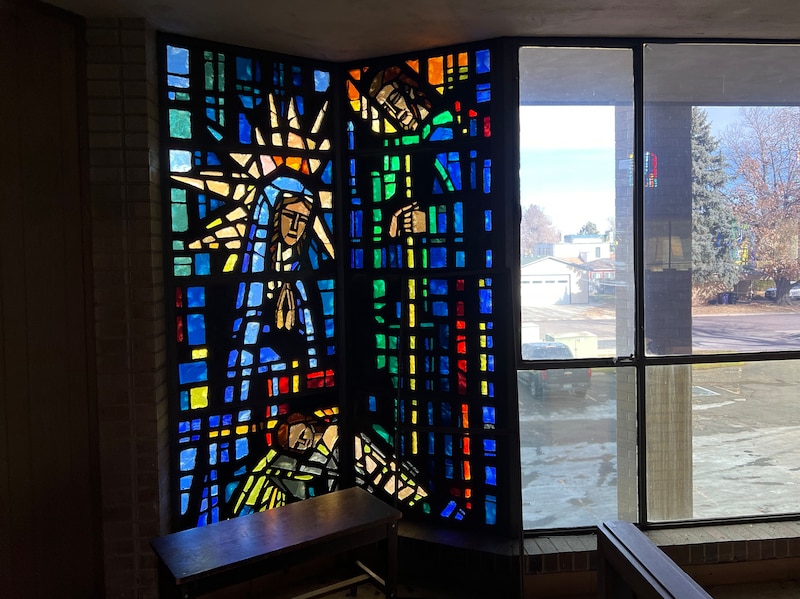 Stained glass window in a chapel.