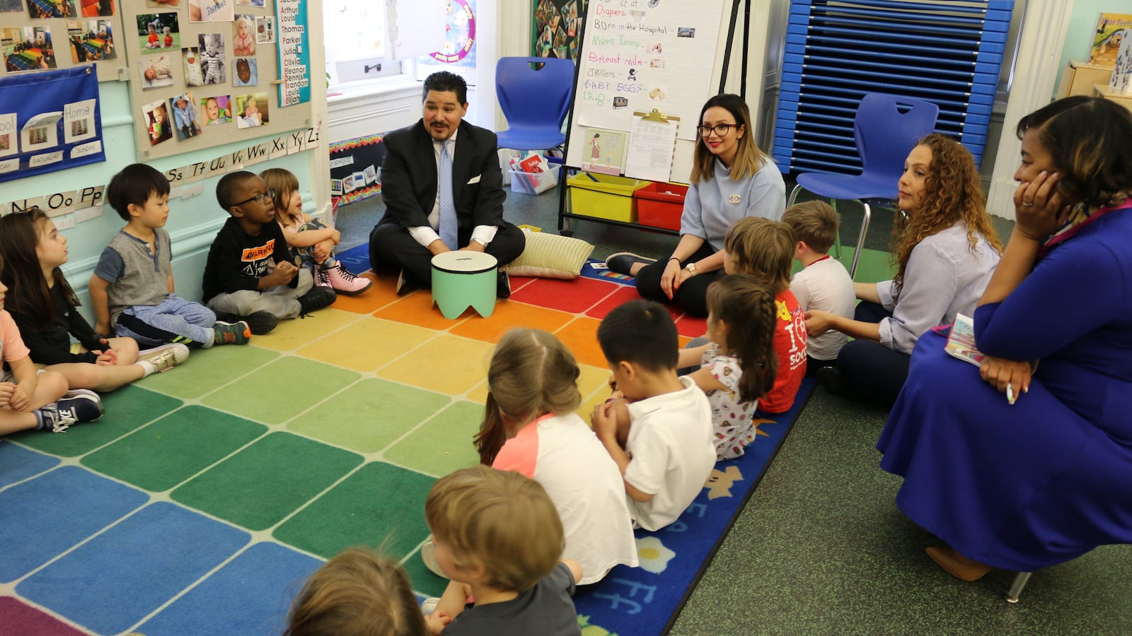 Schools Chancellor Richard Carranza visited a pre-K class inside the education department headquarters on May 9, 2018.