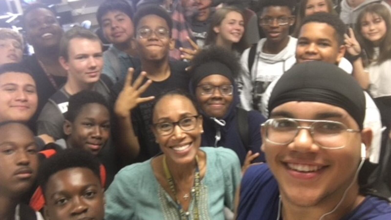 Tamara Markey, a high school engineering teacher in Lawrence Township, Indianapolis, takes a picture with one of her Introduction to Engineering Design classes. Markey is the 2019 Indiana Teacher of the Year.