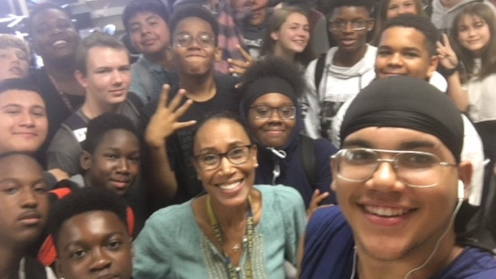 Tamara Markey, a high school engineering teacher in Lawrence Township, Indianapolis, takes a picture with one of her Introduction to Engineering Design classes. Markey is the 2019 Indiana Teacher of the Year.