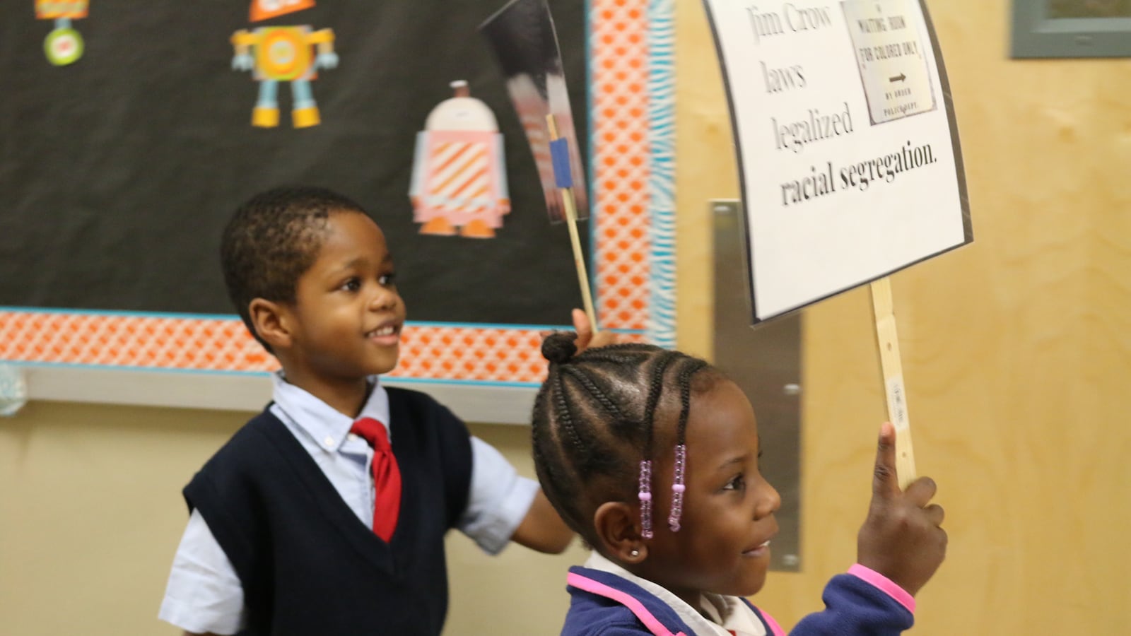 Kindergartners at New American Academy Charter School in Canarsie learned about the civil rights movement and Martin Luther King Jr. by staging a peaceful march in the school hallway.